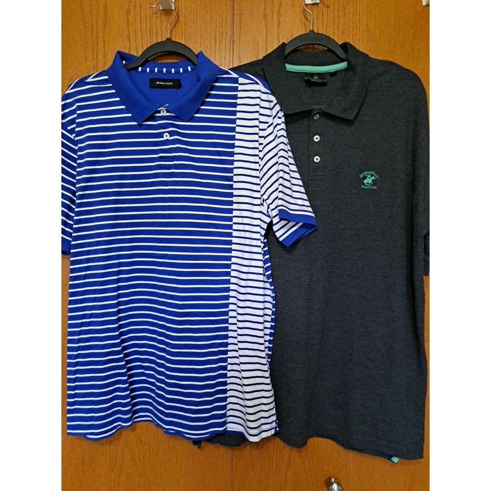 Lot 2 Mens XL Polo Shirts Short Sleeve Cotton Casual Striped Solid Breathable